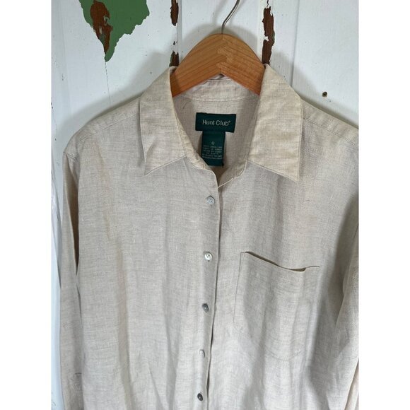 Vintage Hunt Club Womens Size 8 100% Natural Linen Classic Shirt MOP Buttons L/S - Picture 6 of 12